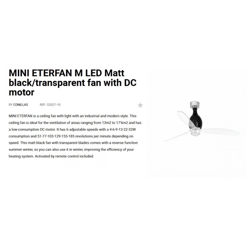 Lustra cu Ventilator si telecomanda MINI ETERFAN M negru mat/transparent