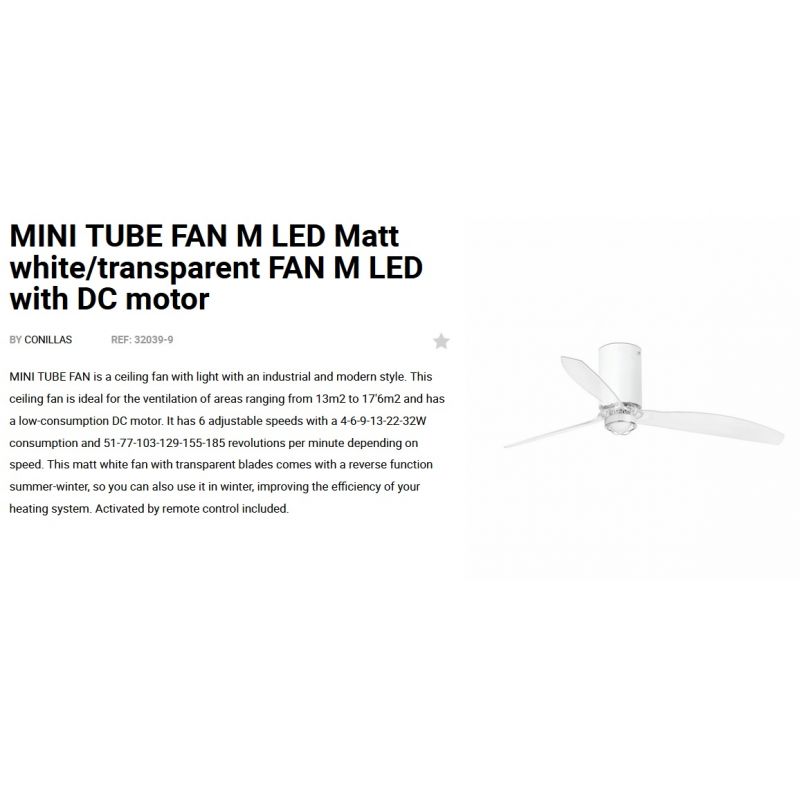 Lustra cu Ventilator si telecomanda MINI TUBE M LED alb mat/transparent