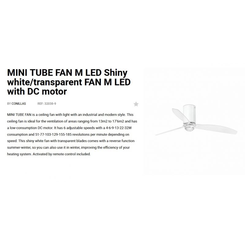 Lustra cu Ventilator si telecomanda MINI TUBE M LED alb/transparent