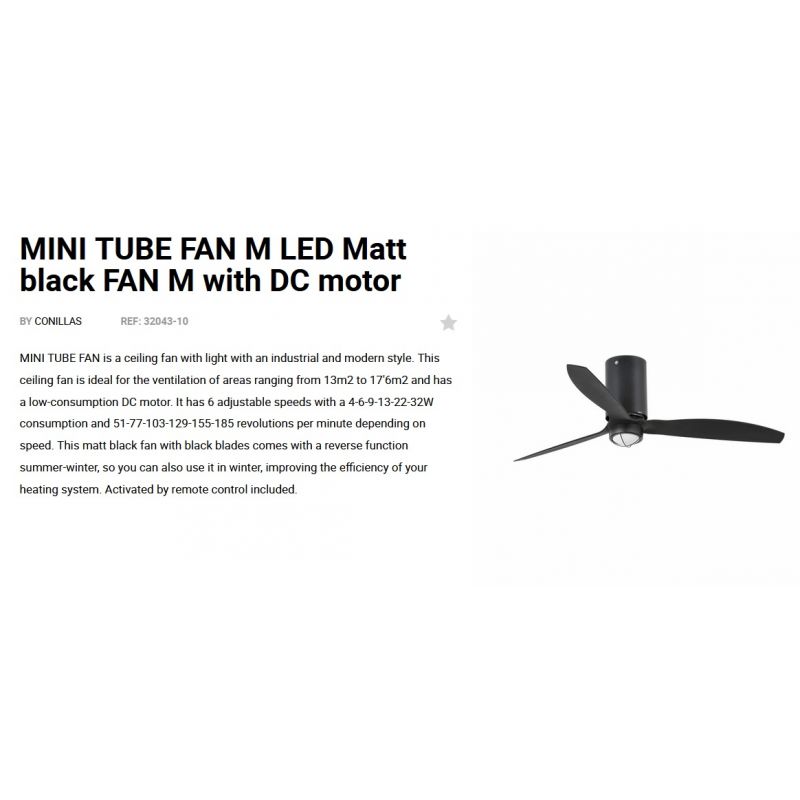 Lustra cu Ventilator si telecomanda MINI TUBE M LED negru mat