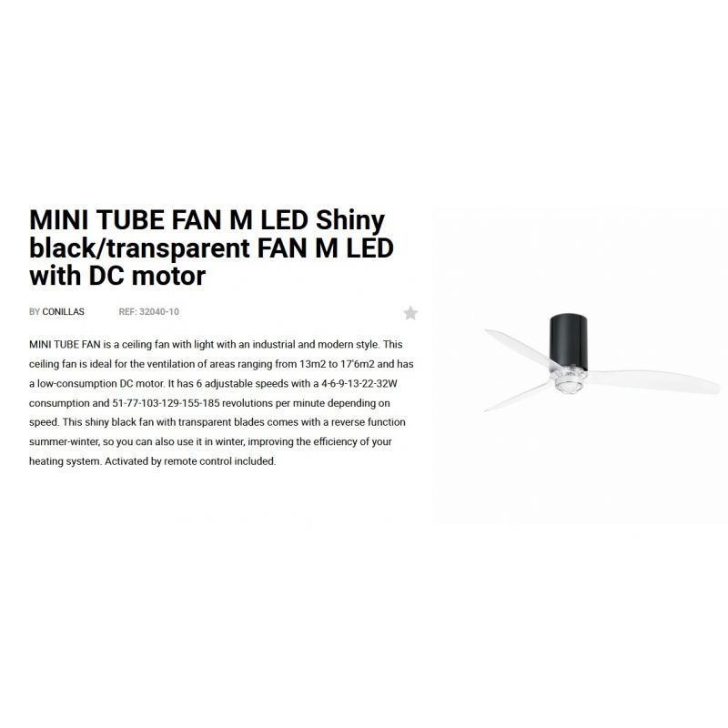 Lustra cu Ventilator si telecomanda MINI TUBE M LED negru/transparent