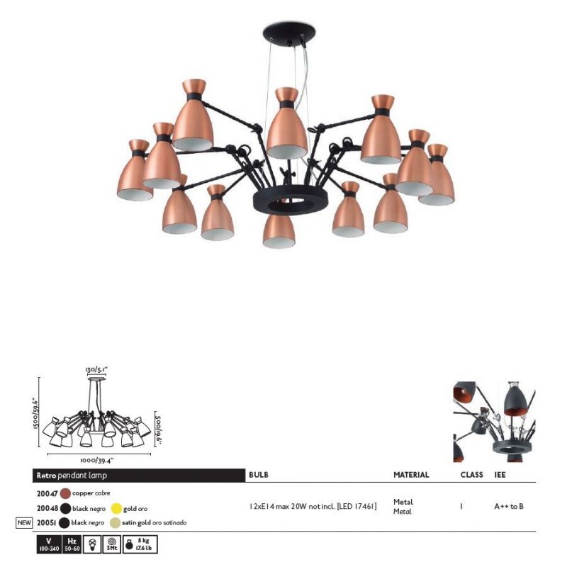 Lustra design Retro black and gold satin 12L