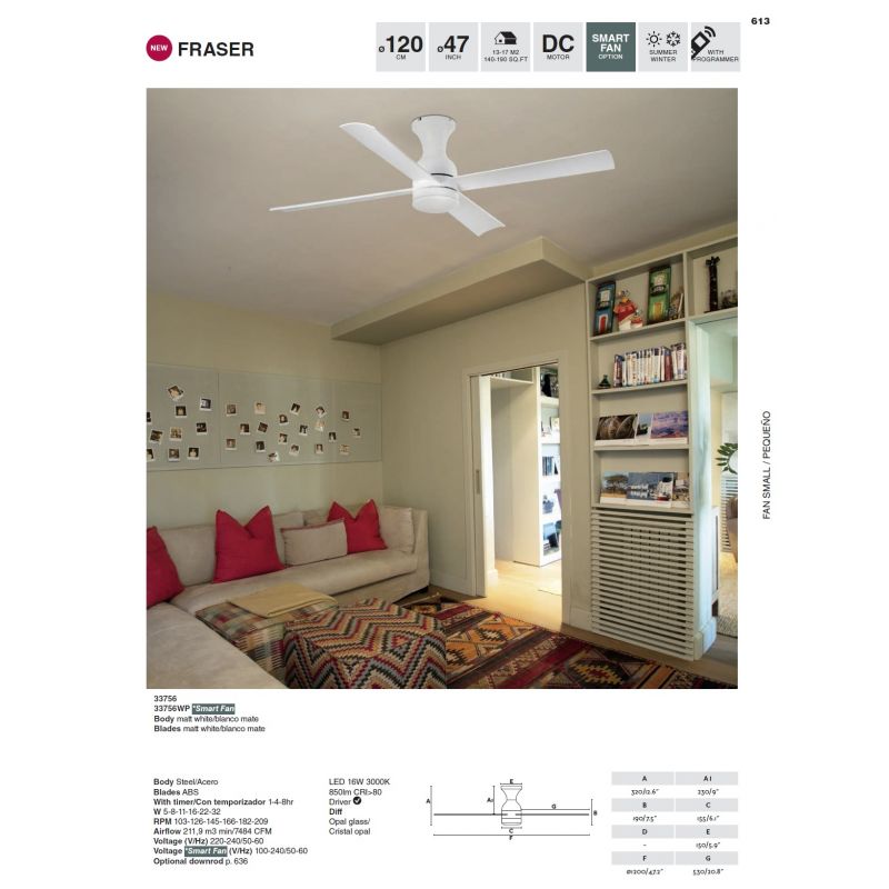 Lustra LED cu Ventilator si telecomanda design modern FRASER alba