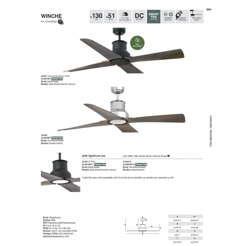 Lustra LED cu Ventilator si telecomanda design modern IP44 WINCHE negru/maro