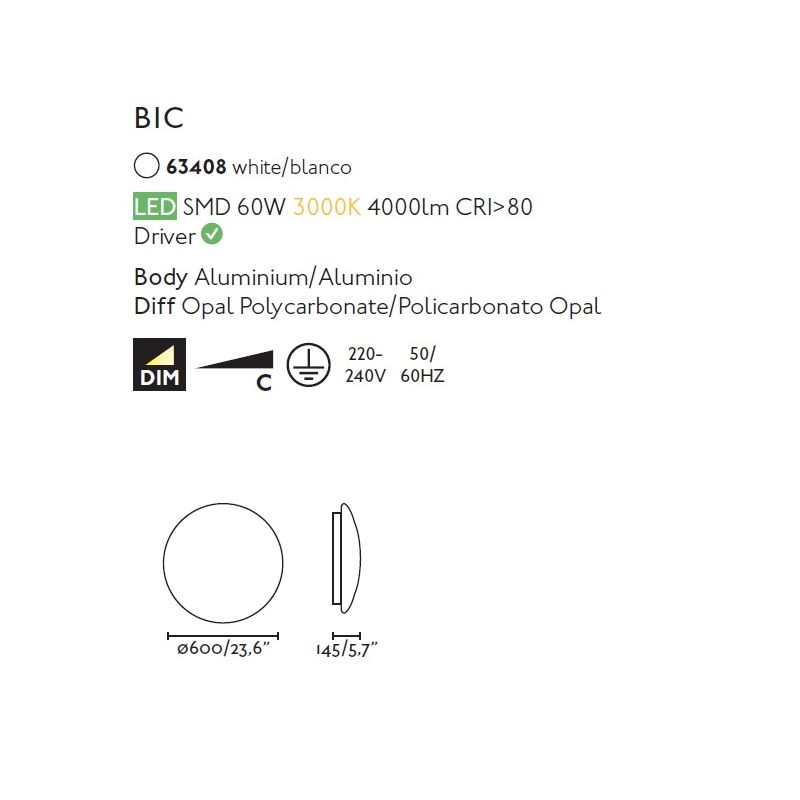 Lustra LED dimabila aplicata Ø60cm BIC 60W