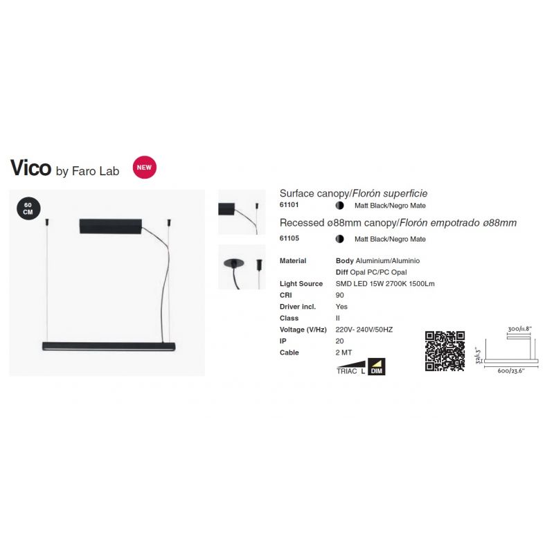 Lustra LED suspendata design modern minimaliat VICO II 60cm