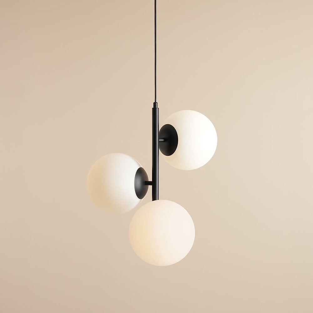 Lustra neagra/alba din sticla cu 3 becuri Fin M Aldex
