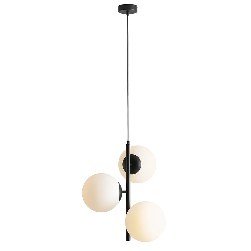 Lustra neagra/alba din sticla cu 3 becuri Fin M Aldex