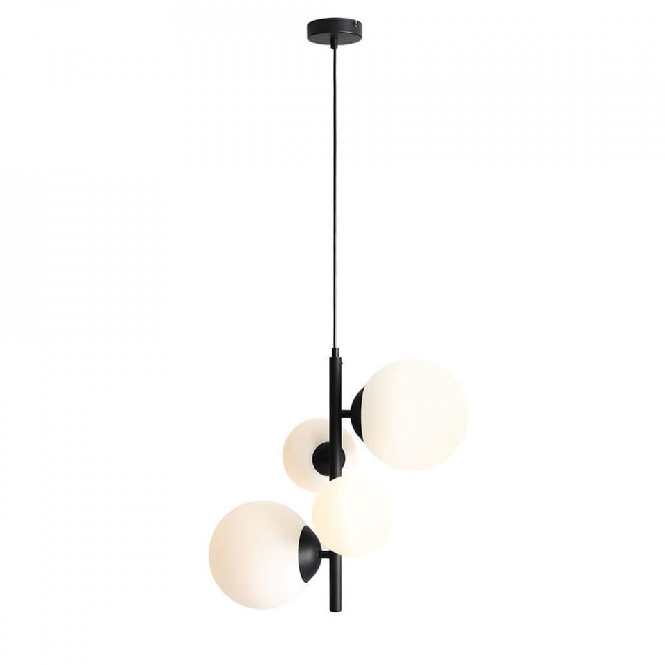 Lustra neagra/alba din sticla cu 4 becuri Bloom Aldex