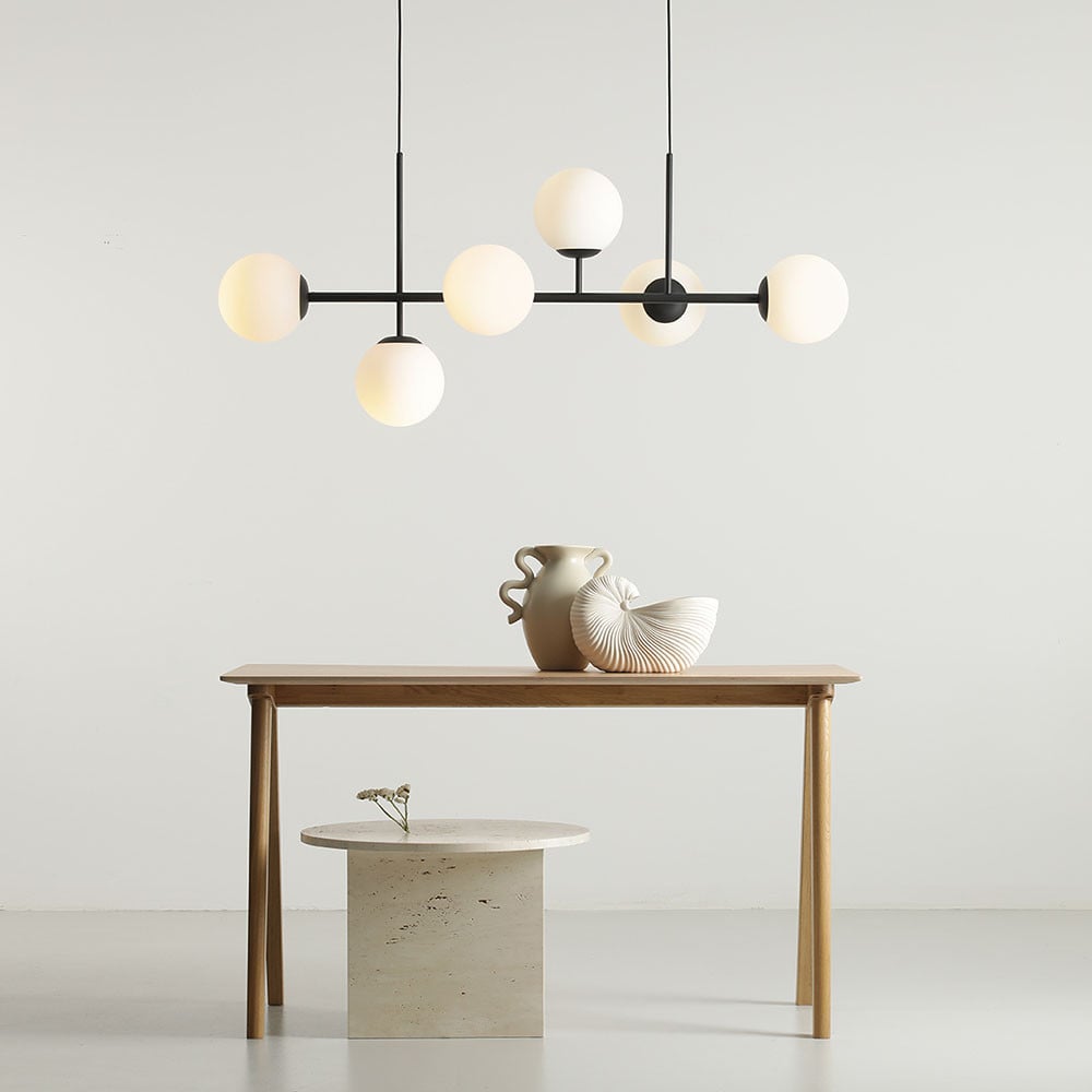 Lustra neagra/alba din sticla cu 6 becuri Fin Aldex