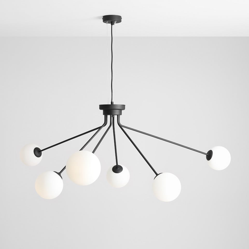 Lustra neagra/alba din sticla cu 6 becuri Holm Aldex