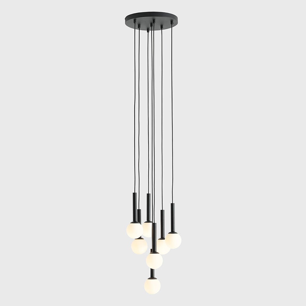 Lustra neagra/alba din sticla cu 7 becuri Riu Aldex