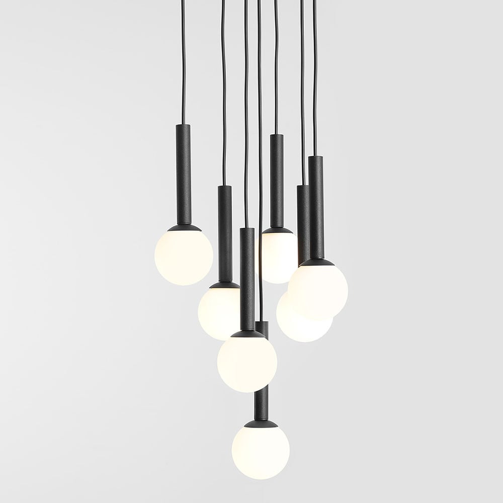 Lustra neagra/alba din sticla cu 7 becuri Riu Aldex