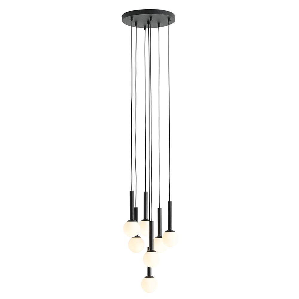 Lustra neagra/alba din sticla cu 7 becuri Riu Aldex