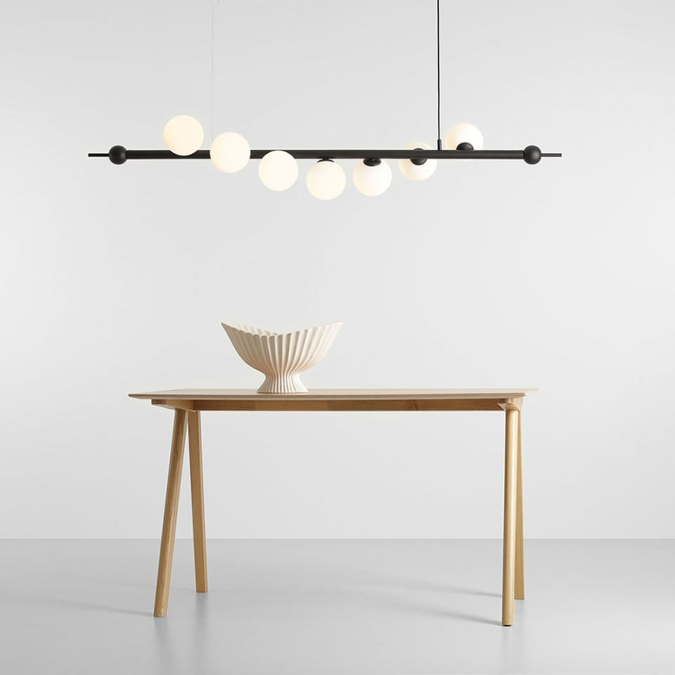Lustra neagra/alba din sticla cu 7 becuri Wave Aldex