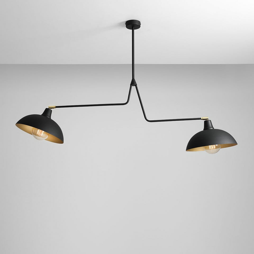 Lustra neagra din metal cu 2 becuri Espace Double Black Aldex