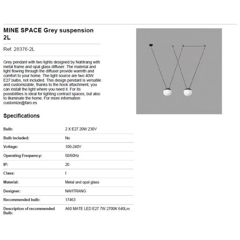 Lustra / Pendul MINE SPACE II Grey