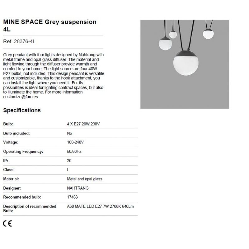 Lustra / Pendul MINE SPACE IV Grey