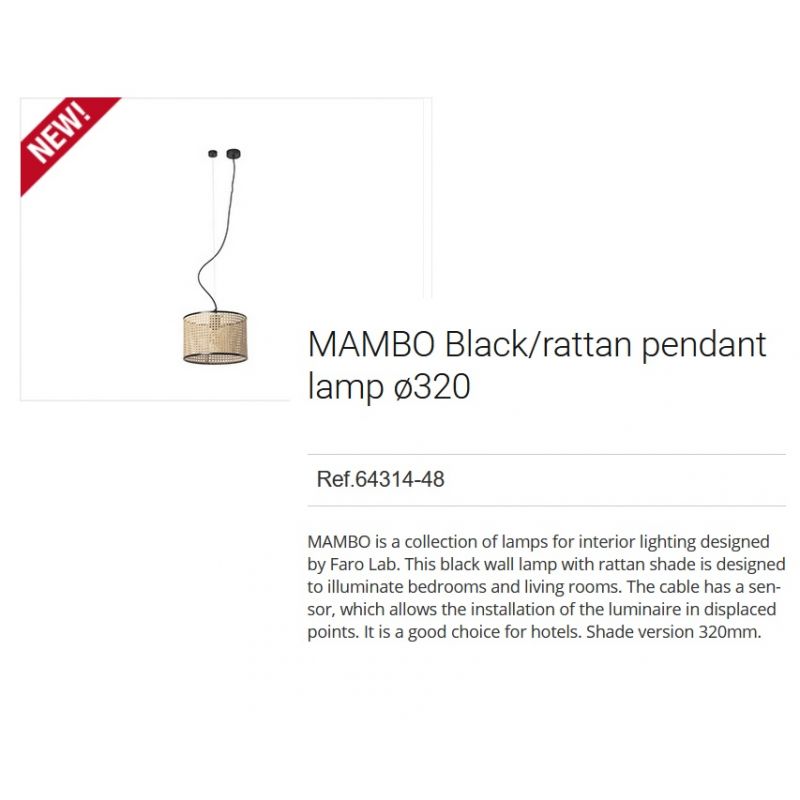 Lustra pendul moderna design natural MAMBO ø32cm negru/ratan