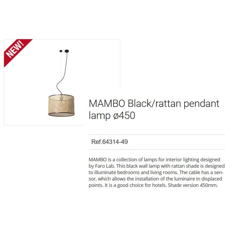 Lustra pendul moderna design natural MAMBO ø45cm negru/ratan
