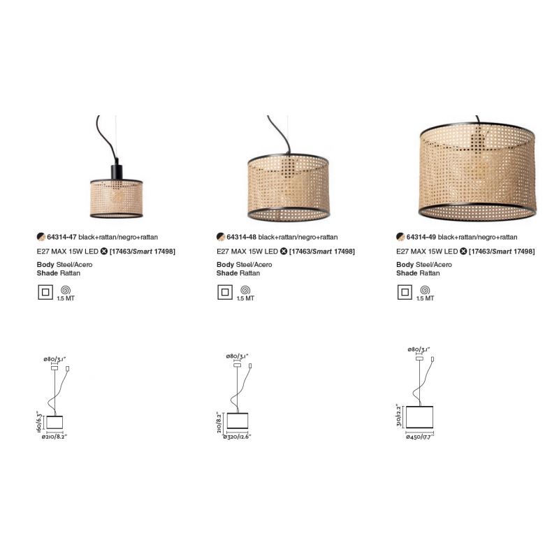 Lustra pendul moderna design natural MAMBO ø45cm negru/ratan
