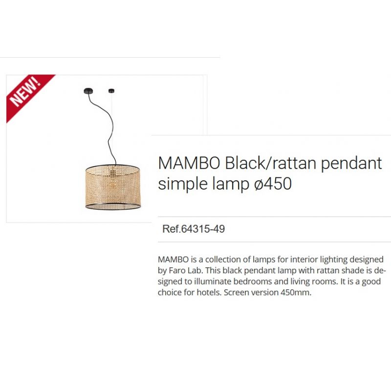 Lustra pendul moderna design natural MAMBO simple ø45cm negru/ratan