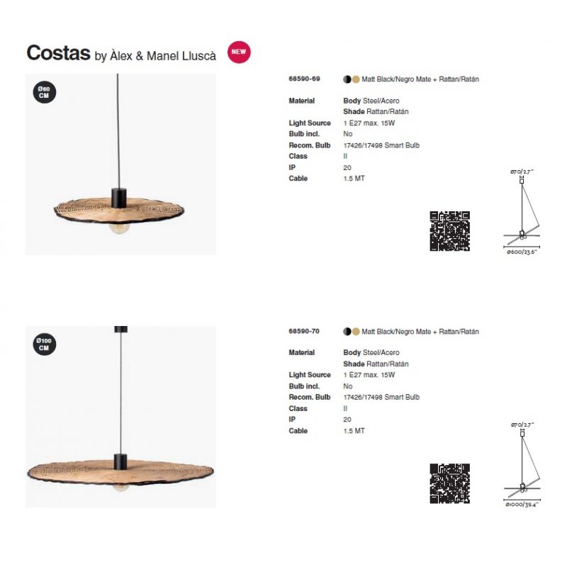 Lustra / Pendul suspendat design natural din ratan COSTAS 100cm