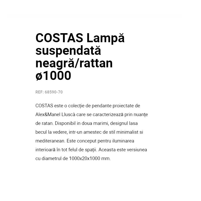 Lustra / Pendul suspendat design natural din ratan COSTAS 100cm