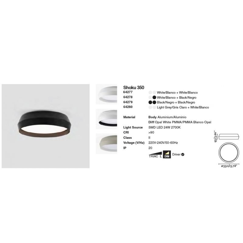 Lustra / Plafoniera LED design modern slim SHOKU Ø35cm gri