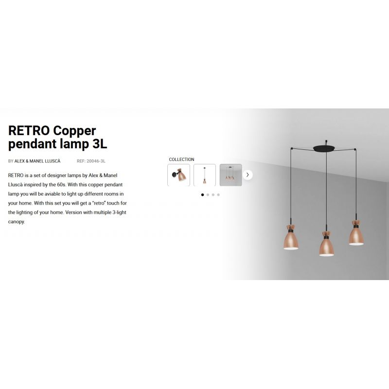 Lustra suspendata cu 3 pendule RETRO cupru
