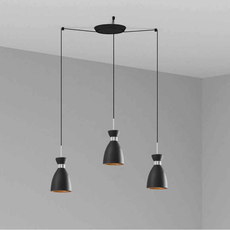 Lustra suspendata cu 3 pendule RETRO negru/cupru