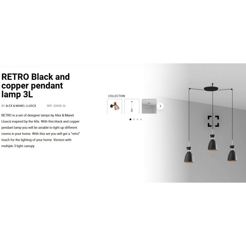 Lustra suspendata cu 3 pendule RETRO negru/cupru