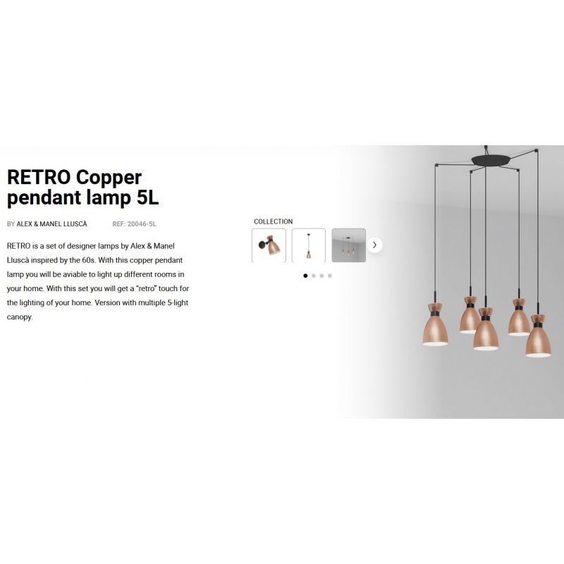 Lustra suspendata cu 5 pendule RETRO cupru