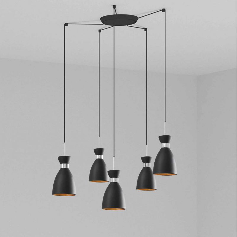 Lustra suspendata cu 5 pendule RETRO negru/cupru