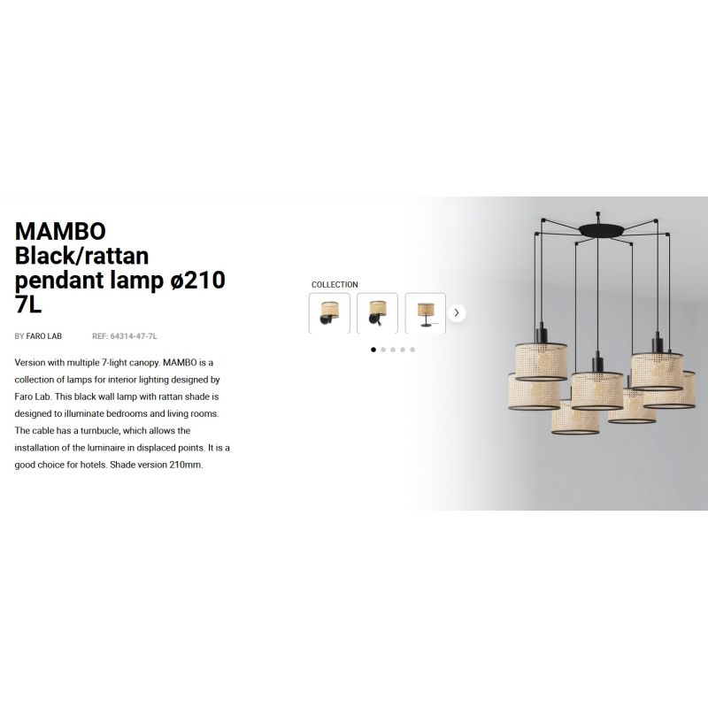 Lustra suspendata cu 7 pendule design natural MAMBO ø21cm negru/ratan