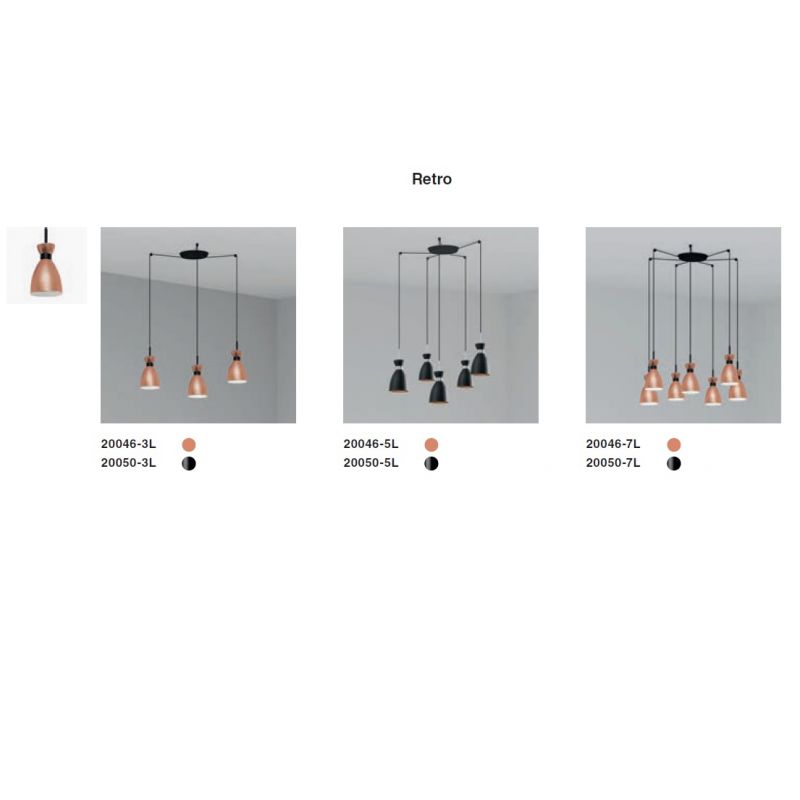 Lustra suspendata cu 7 pendule RETRO cupru