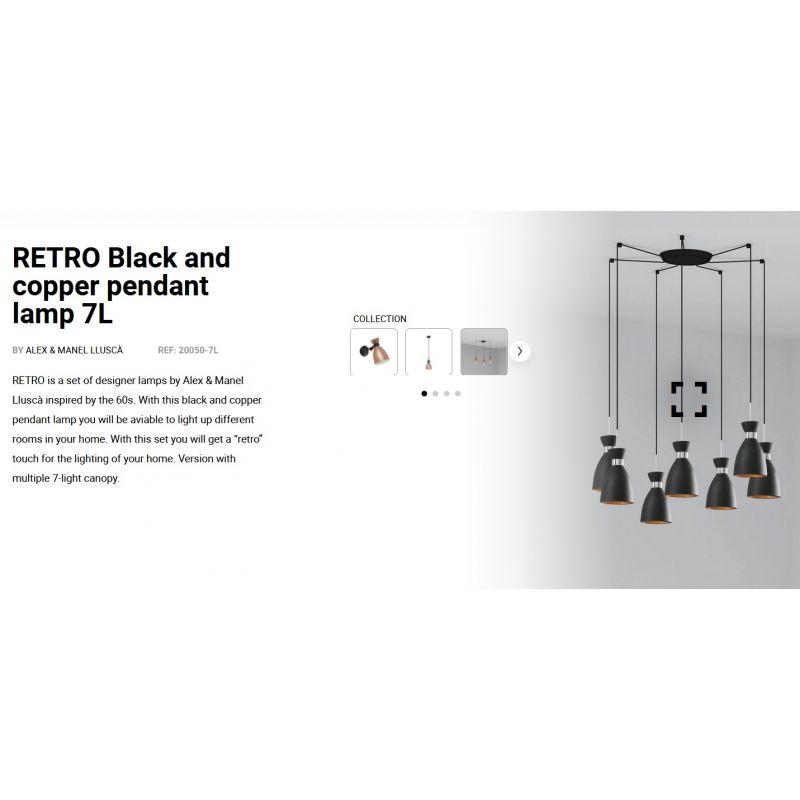 Lustra suspendata cu 7 pendule RETRO negru/cupru