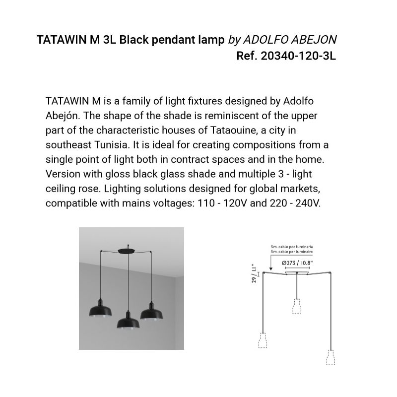Lustra suspendata design modern TATAWIN M 3L, negru