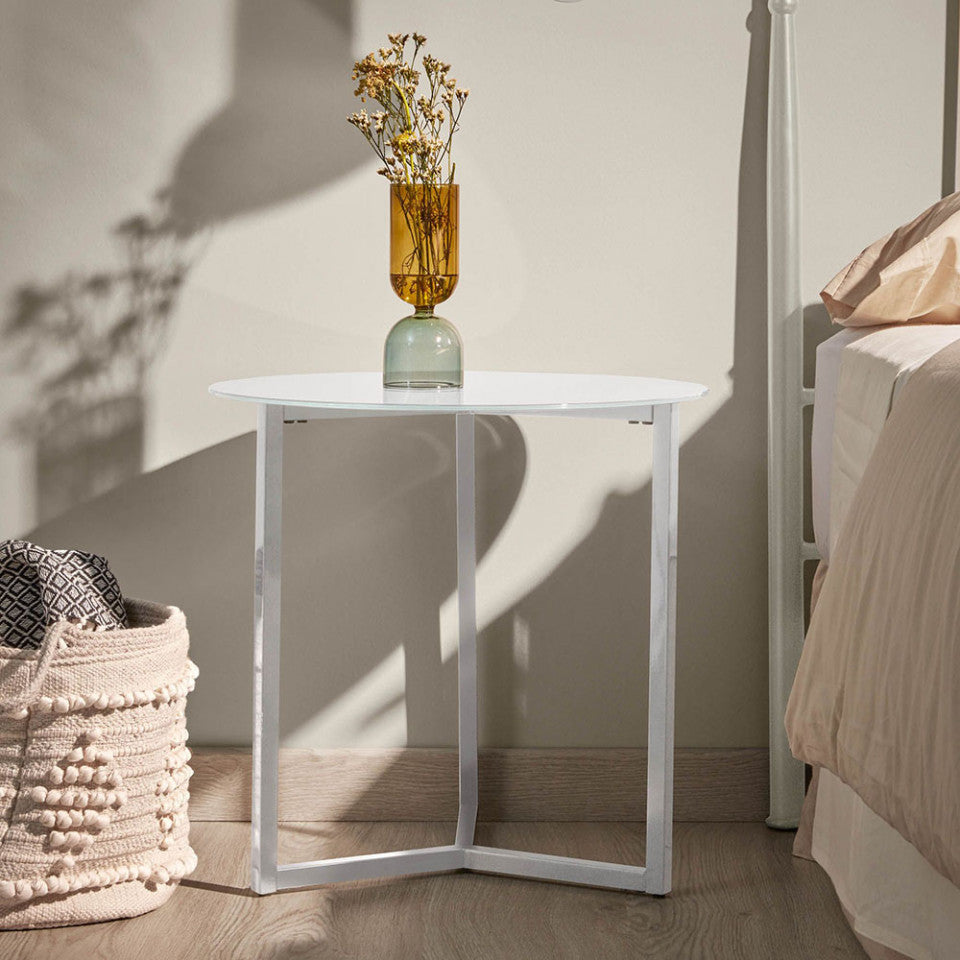 Masa de cafea alba din metal 50 cm Raeam Kave Home