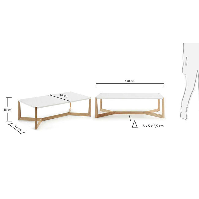 Masa de cafea alba/maro din lemn 60x120 cm Quatro Kave Home