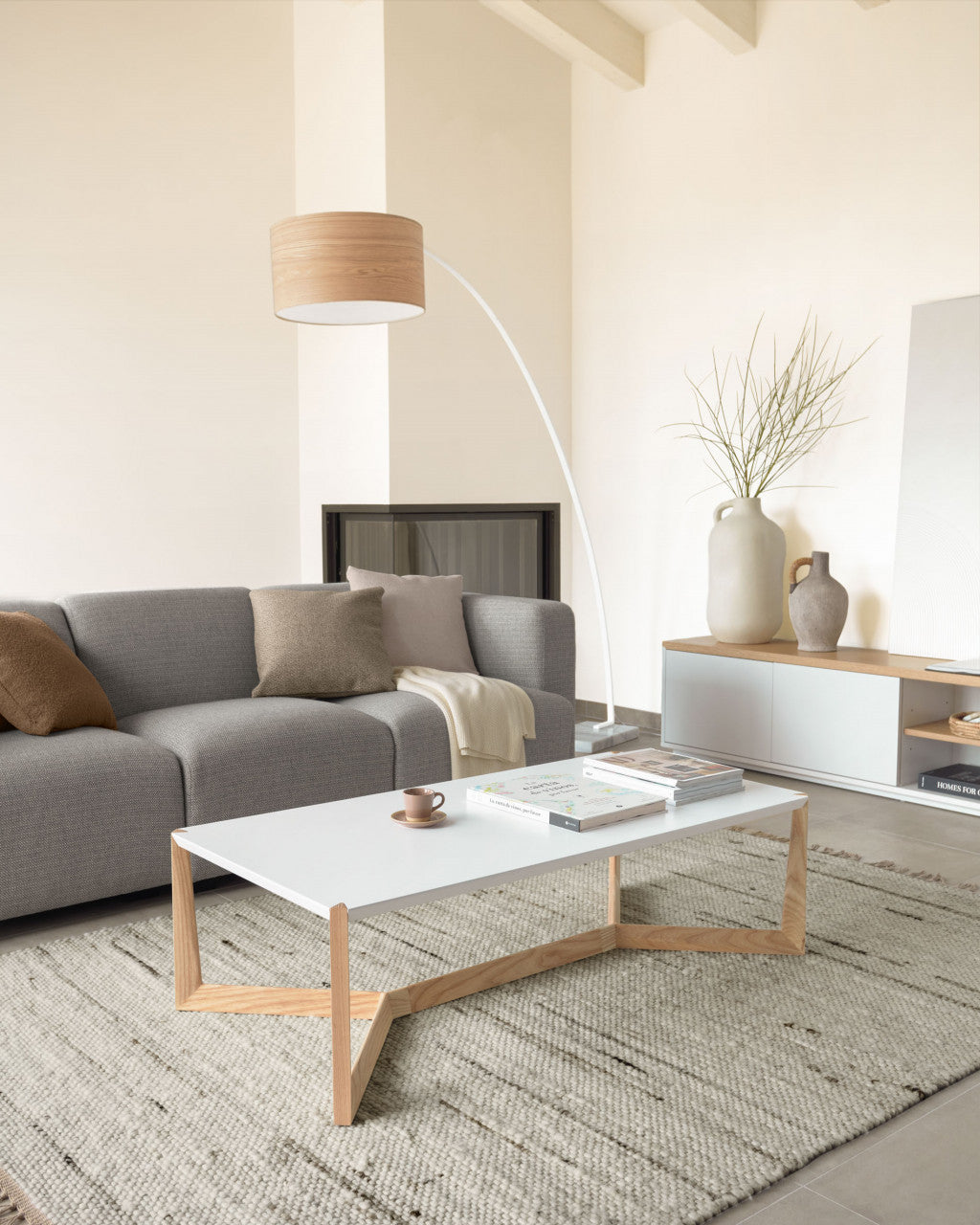 Masa de cafea alba/maro din lemn 60x120 cm Quatro Kave Home