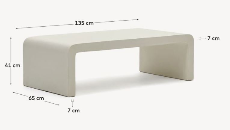 Masa de cafea exterior alba din ciment 65x135 cm Aiguablava Kave Home