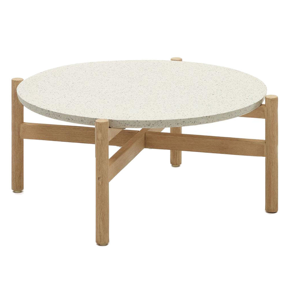 Masa de cafea exterior alba/maro din ciment 80 cm Pola Kave Home