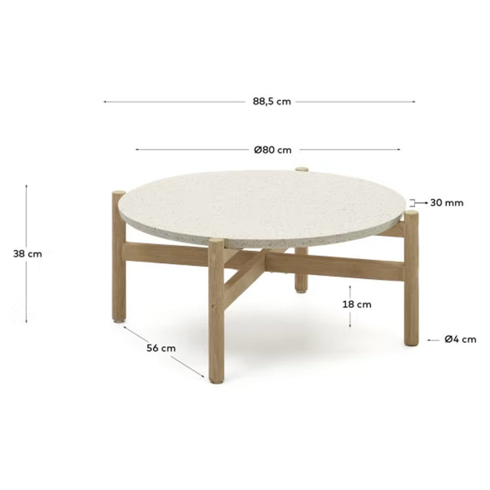 Masa de cafea exterior alba/maro din ciment 80 cm Pola Kave Home