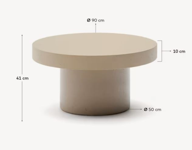 Masa de cafea exterior bej din ciment 90 cm Aiguablava Kave Home