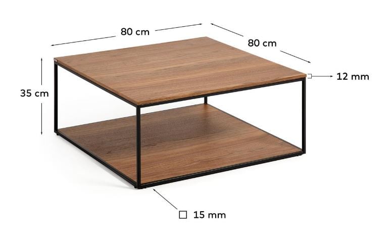 Masa de cafea neagra/maro inchis din lemn 80x80 cm Yoana Kave Home