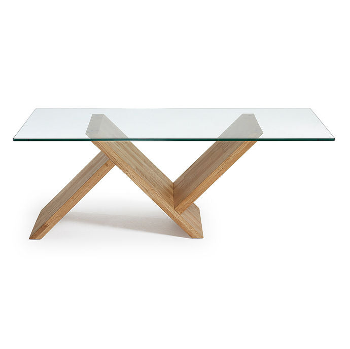 Masa de cafea transparenta/maro din sticla si lemn 70x120 cm Waley Kave Home