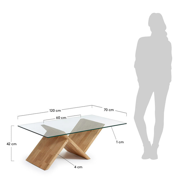Masa de cafea transparenta/maro din sticla si lemn 70x120 cm Waley Kave Home