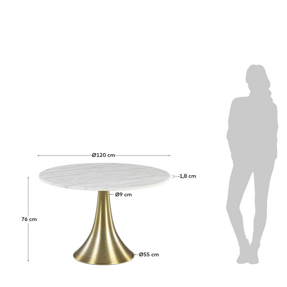 Masa dining alba/aurie din marmura 120 cm Oria Kave Home