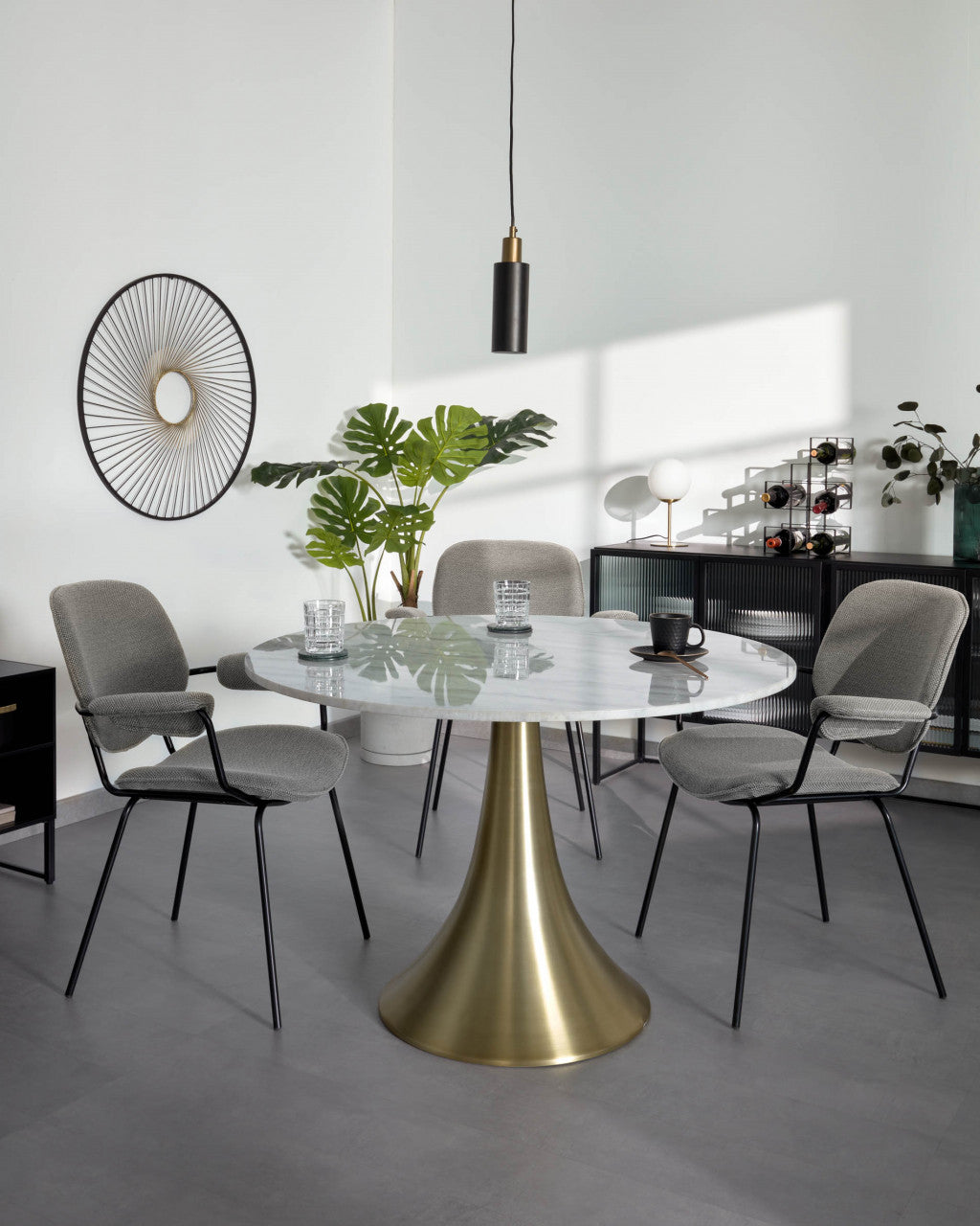 Masa dining alba/aurie din marmura 120 cm Oria Kave Home
